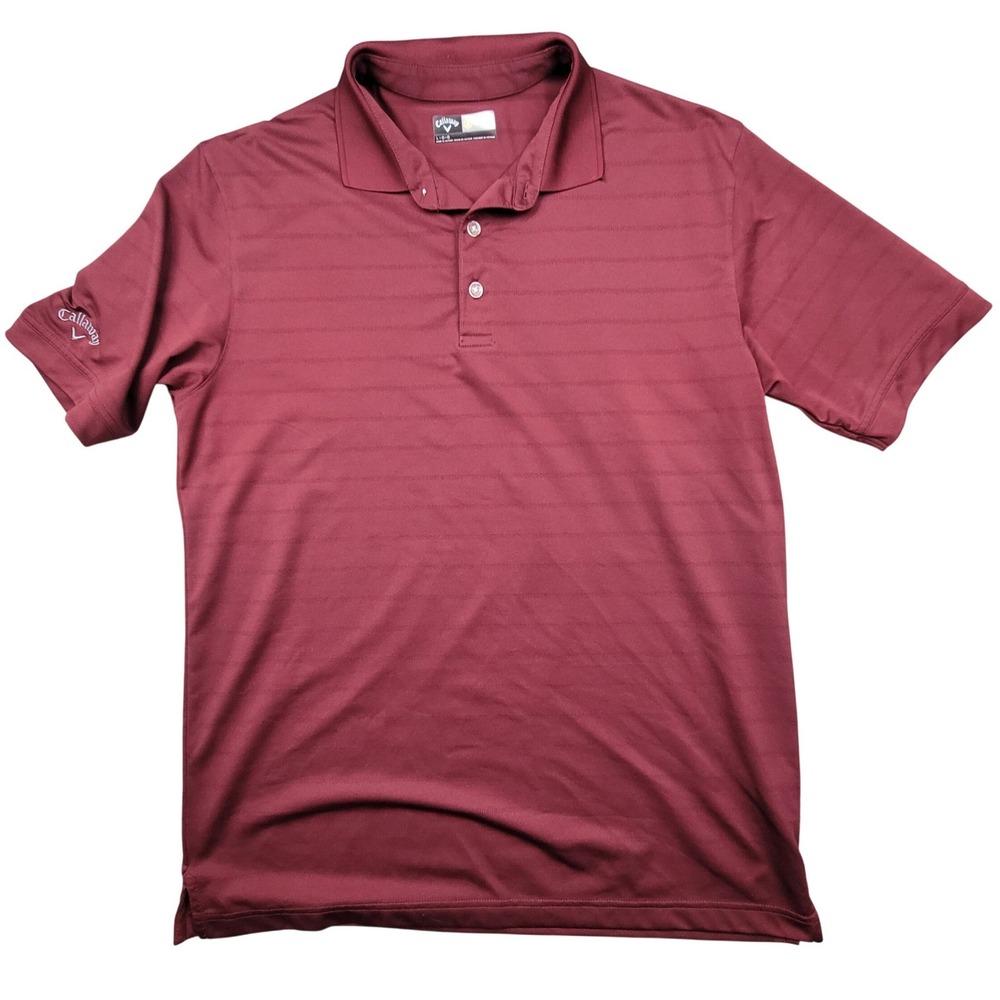 Callaway Mens Opti-Dri Performance‎ Polo Shirt Burgundy Micro Stripe Large L